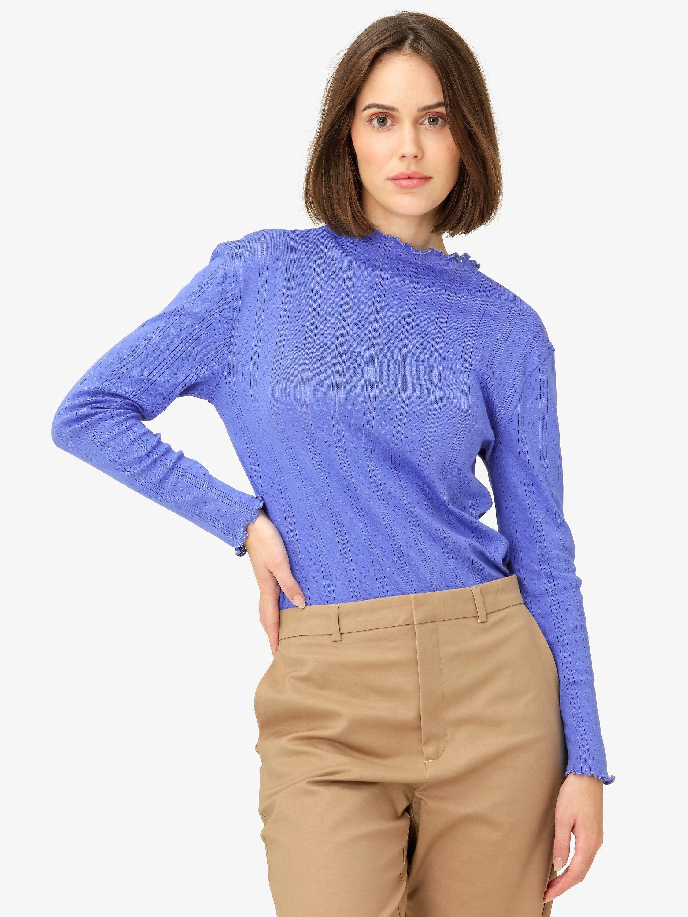 Noa Noa Mindy Long Sleeve Pointelle Organic Cotton Blouse, Amparo Blue