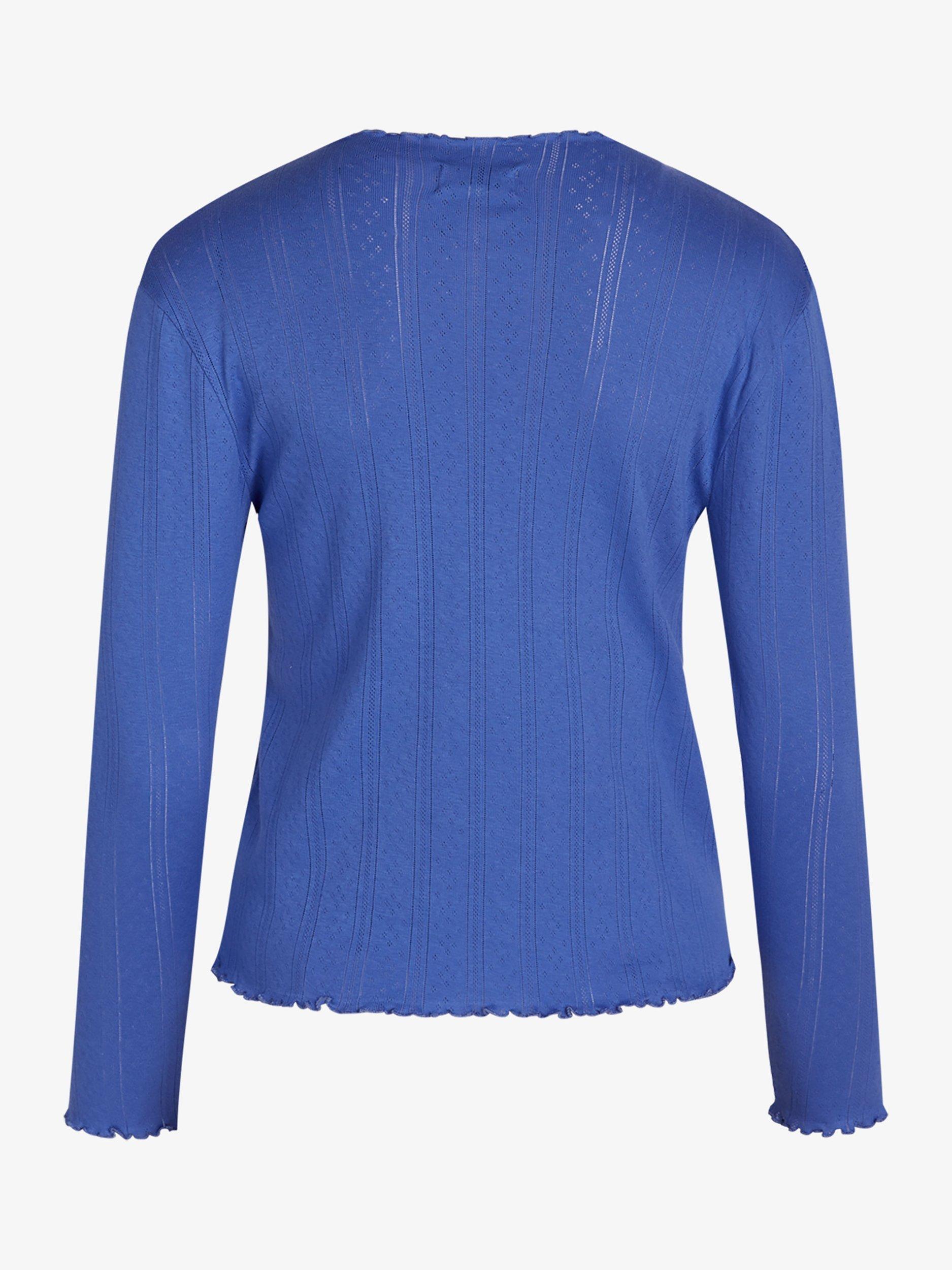 Noa Noa Mindy Long Sleeve Pointelle Organic Cotton Blouse, Amparo Blue, XXS