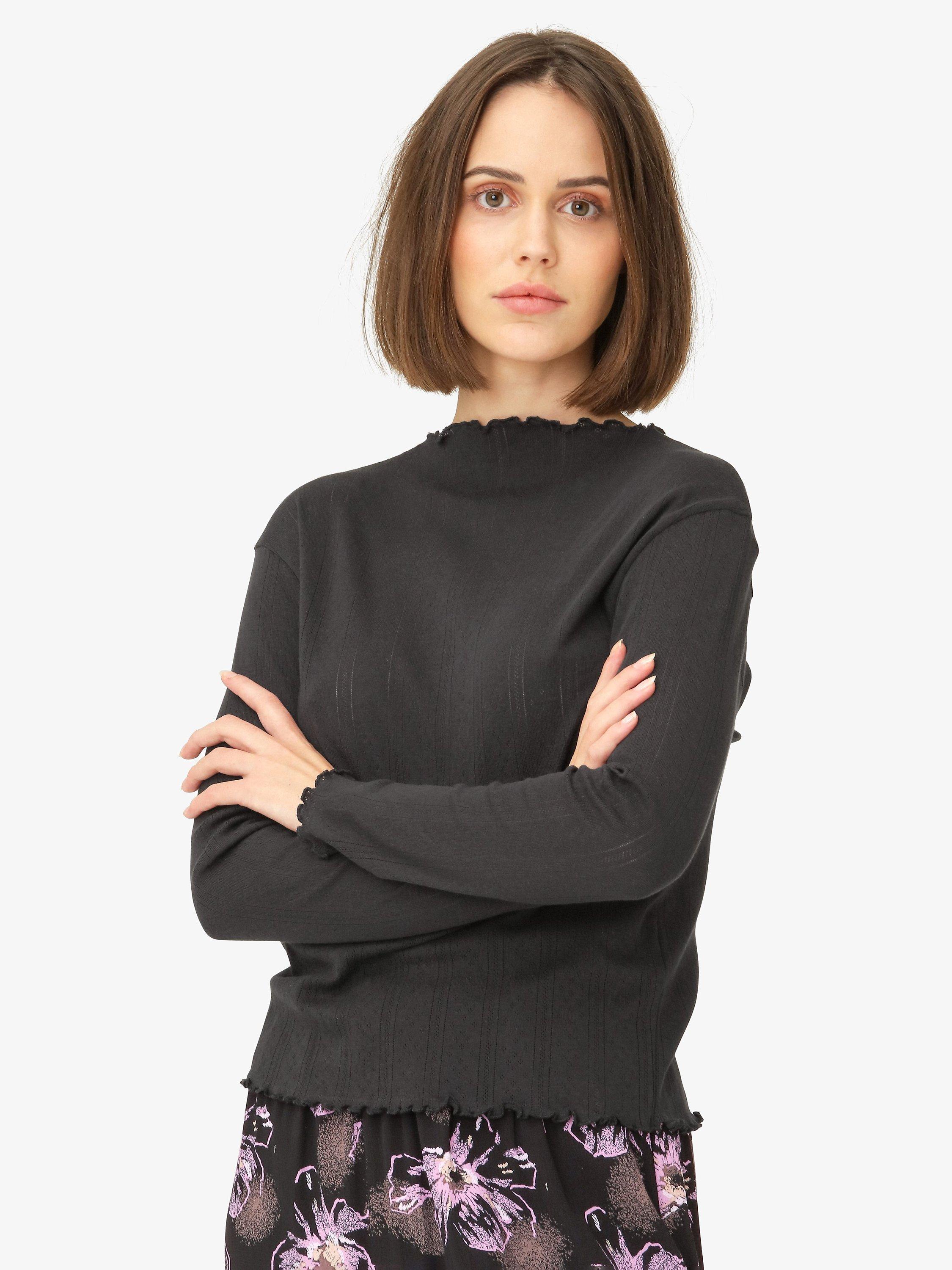 Noa Noa Mindy Long Sleeve Pointelle Organic Cotton Blouse, Black