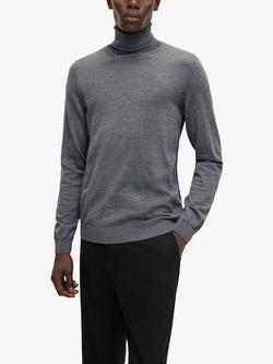 BOSS Musso Wool Basic Roll Neck Jumper, Medium Grey
