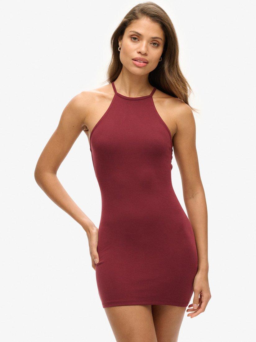 Product image 1 of 4, which shows Superdry Strappy Racer Jersey Mini Dress, Port Red, 6