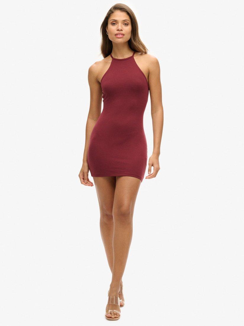 Product image 4 of 4, which shows Superdry Strappy Racer Jersey Mini Dress, Port Red, 6