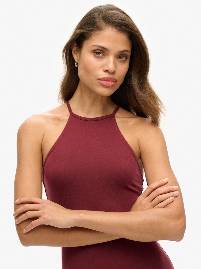 Product image 3 of 4, which shows Superdry Strappy Racer Jersey Mini Dress, Port Red, 6