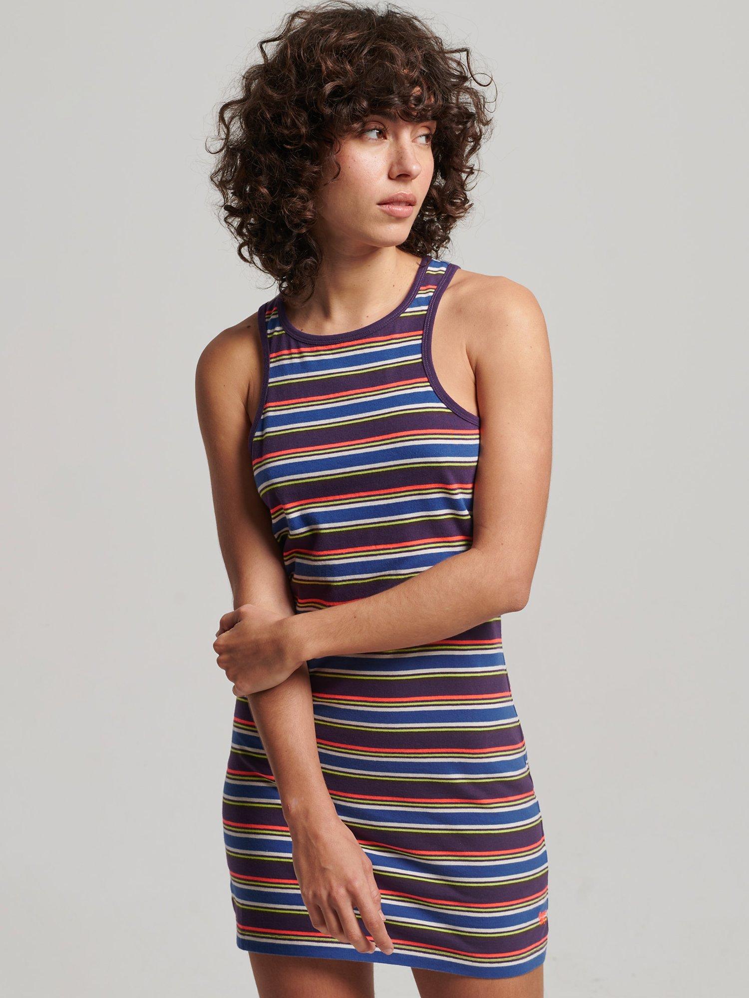 Product image 1 of 5, which shows Superdry Vintage Stripe Racer Dress, Choco Brown Stripe, 6