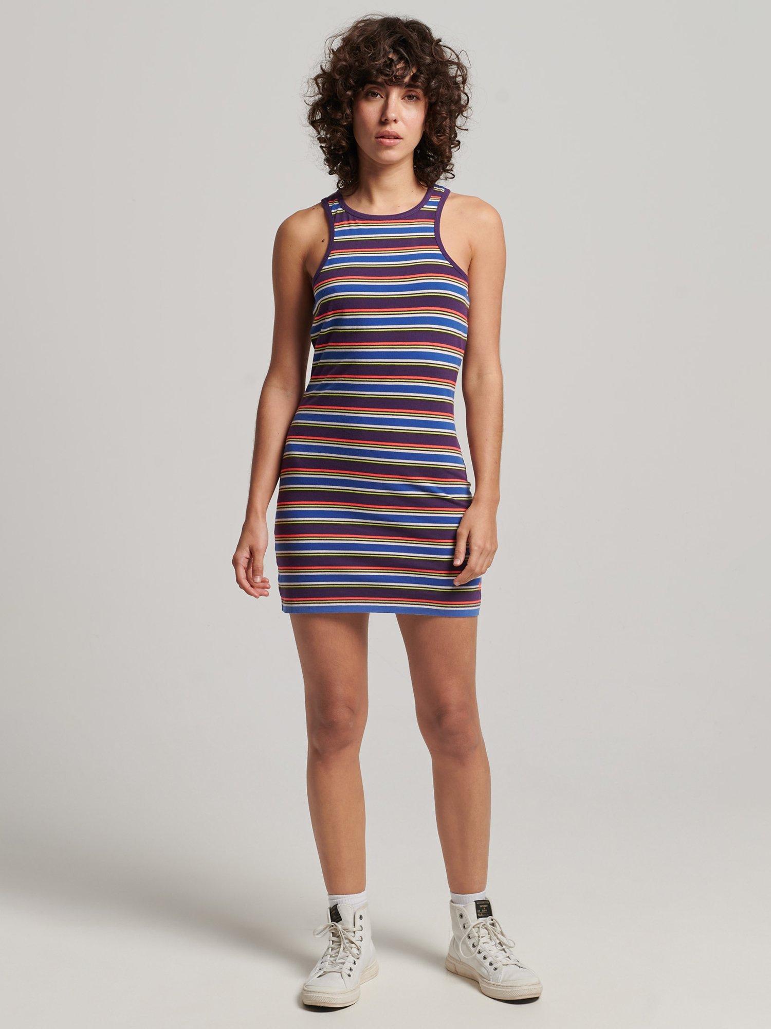 Product image 2 of 5, which shows Superdry Vintage Stripe Racer Dress, Choco Brown Stripe, 6