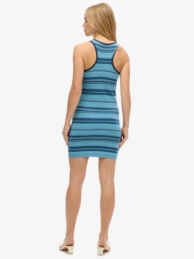 Product image 2 of 5, which shows Superdry Vintage Stripe Racer Dress, Tonal Blue Stripe, 6