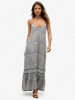 Superdry Long Beach Cami Dress, Maze Print Navy