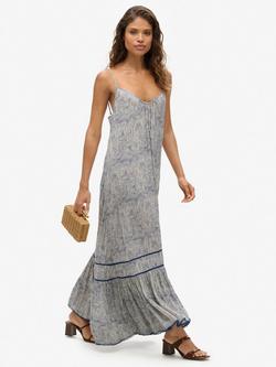 Superdry Long Beach Cami Dress - view 2, Maze Print Navy