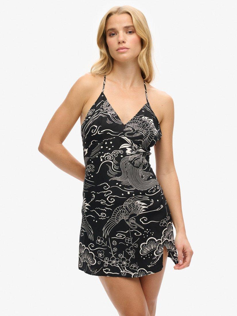 Superdry Mini Slip Halter Dress, Horaizu Black Print