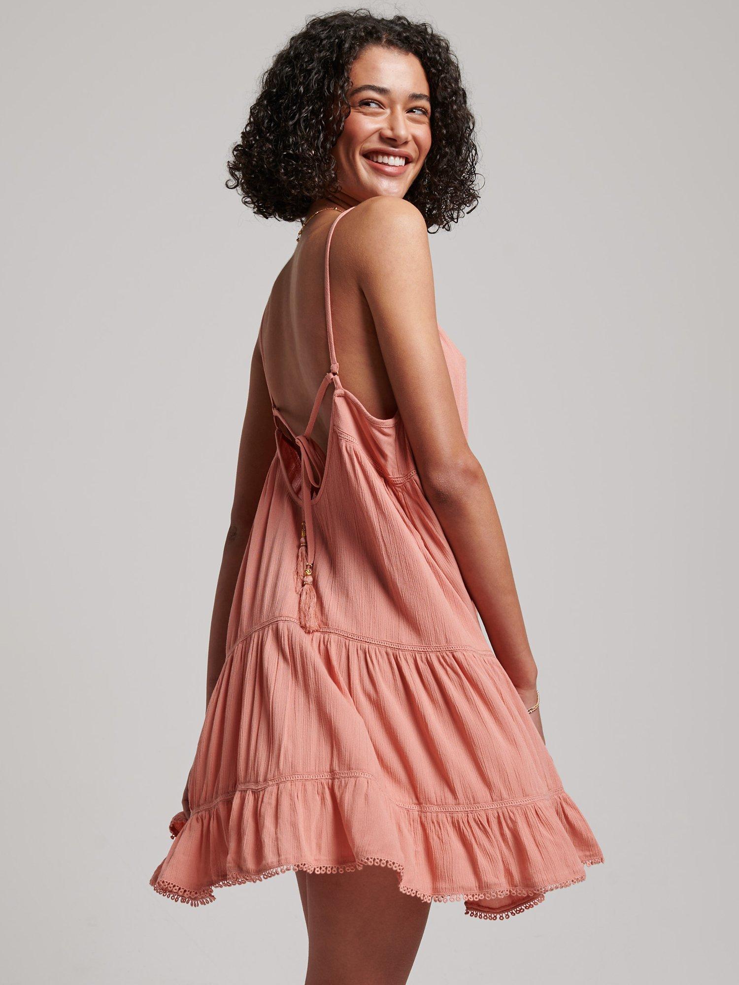 Product image 3 of 4, which shows Superdry Mini Beach Cami Dress, Desert Sand Pink, 6