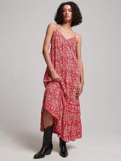 Superdry Long Beach Cami Dress, Boho Red