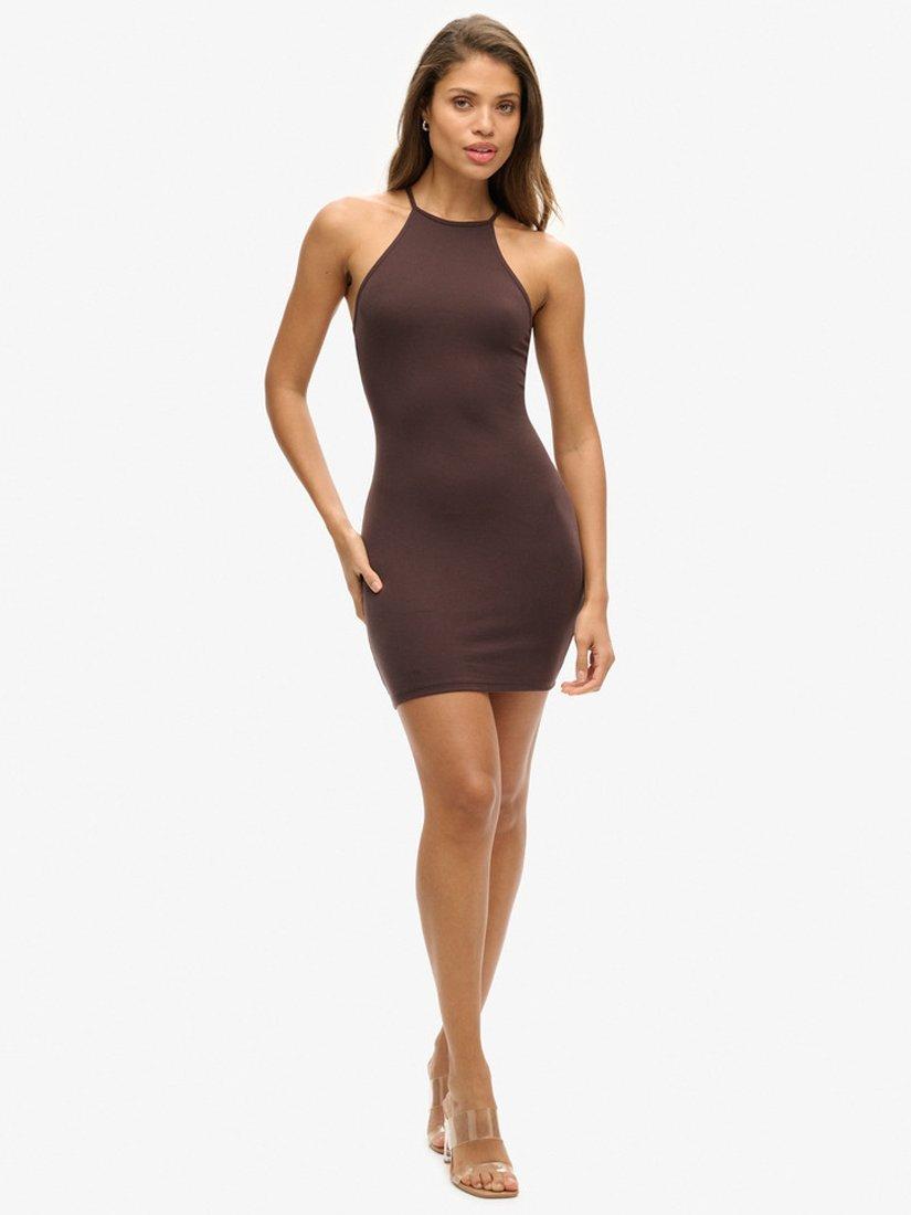 Product image 2 of 4, which shows Superdry Strappy Racer Jersey Mini Dress, Black Coffee Brown, 8