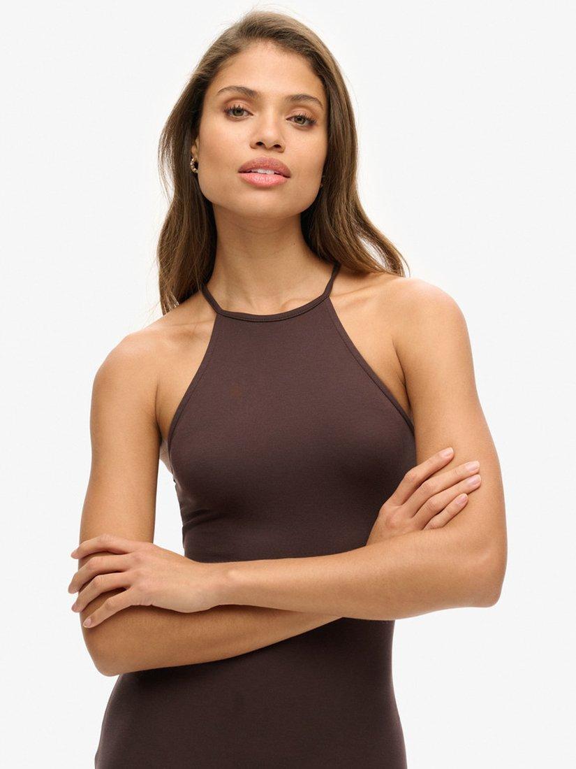 Product image 4 of 4, which shows Superdry Strappy Racer Jersey Mini Dress, Black Coffee Brown, 8