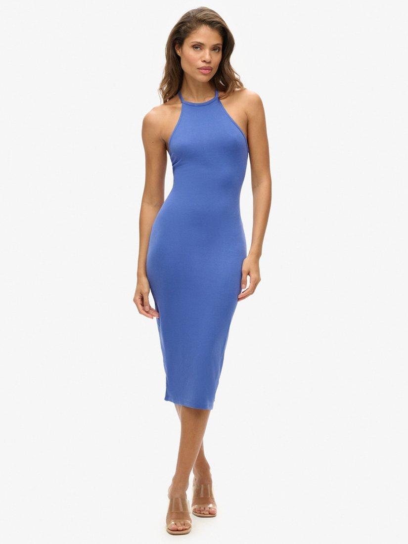Product image 1 of 4, which shows Superdry T Back Jersey Midi Dress, Cobalt Blue, 14