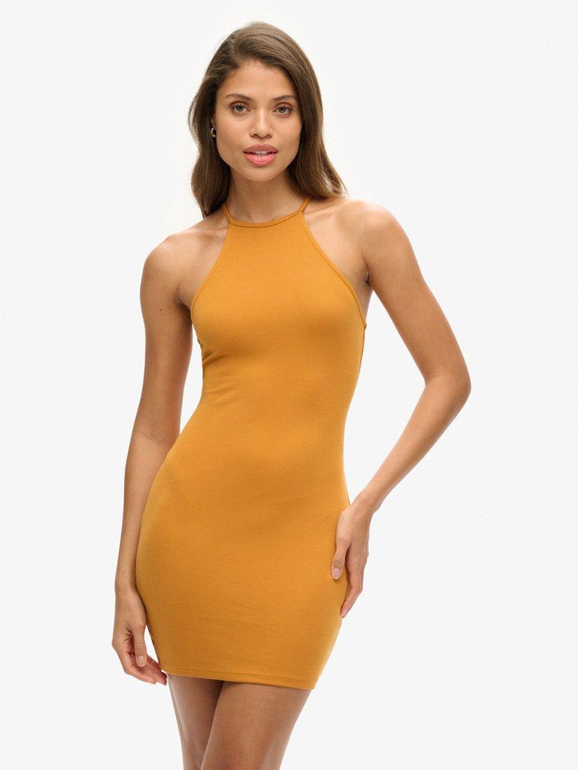 Product image 1 of 5, which shows Superdry Strappy Racer Jersey Mini Dress, Heritage Ochre, 6