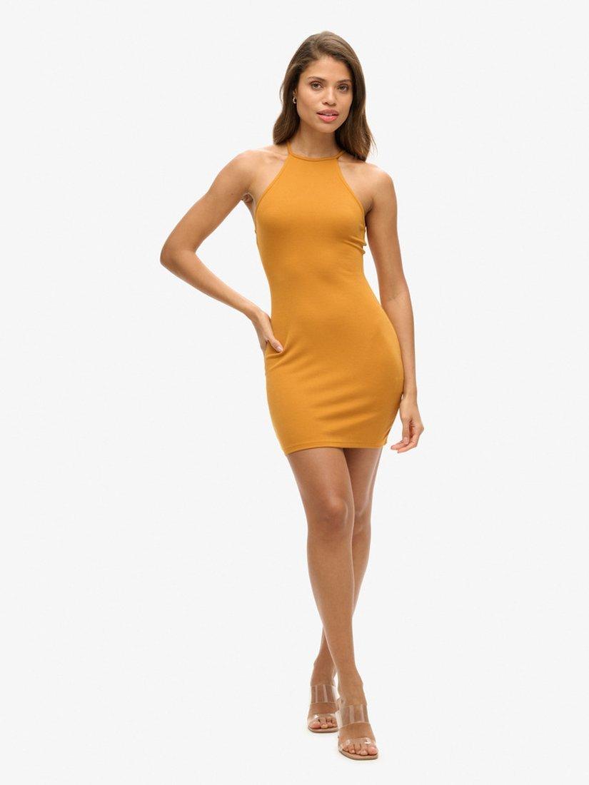 Product image 2 of 5, which shows Superdry Strappy Racer Jersey Mini Dress, Heritage Ochre, 6