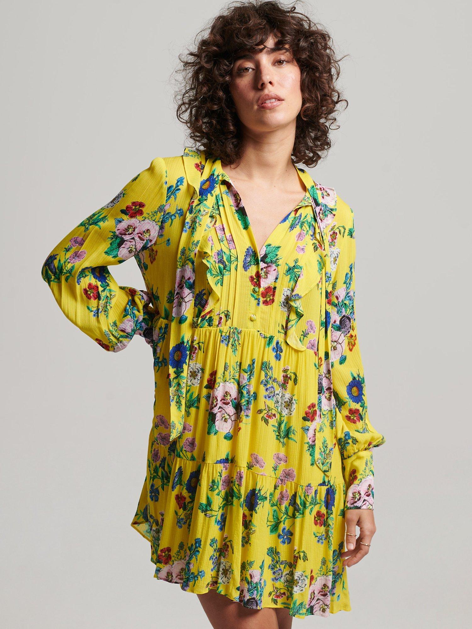 Product image 1 of 6, which shows Superdry Studios Floral Dress, Floral Yellow, 6