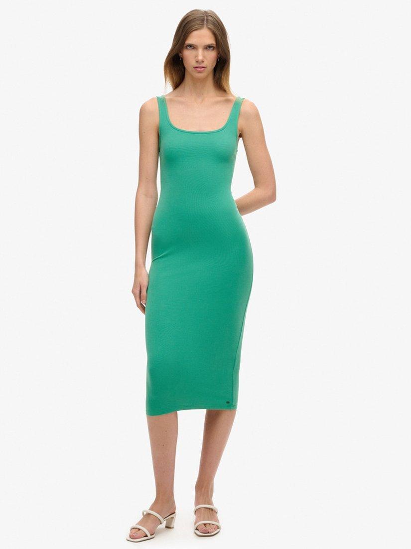 Product image 1 of 5, which shows Superdry Square Neck Jersey Midi Dress, Greenlake, 6
