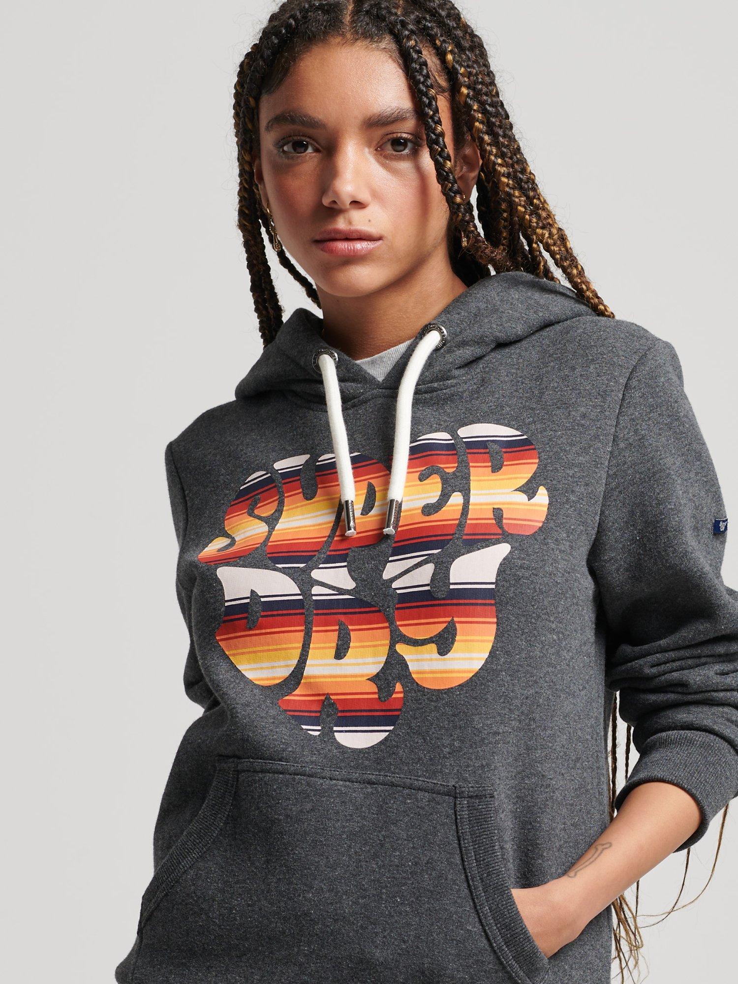 Superdry Vintage Scripted Infill Hoodie, Nearly Black Heather