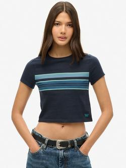 Superdry Vintage Stripe Crop T-Shirt, Eclipse Navy Stripe
