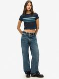 Superdry Vintage Stripe Crop T-Shirt, Eclipse Navy Stripe