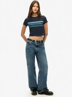 Superdry Vintage Stripe Crop T-Shirt - view 2, Eclipse Navy Stripe