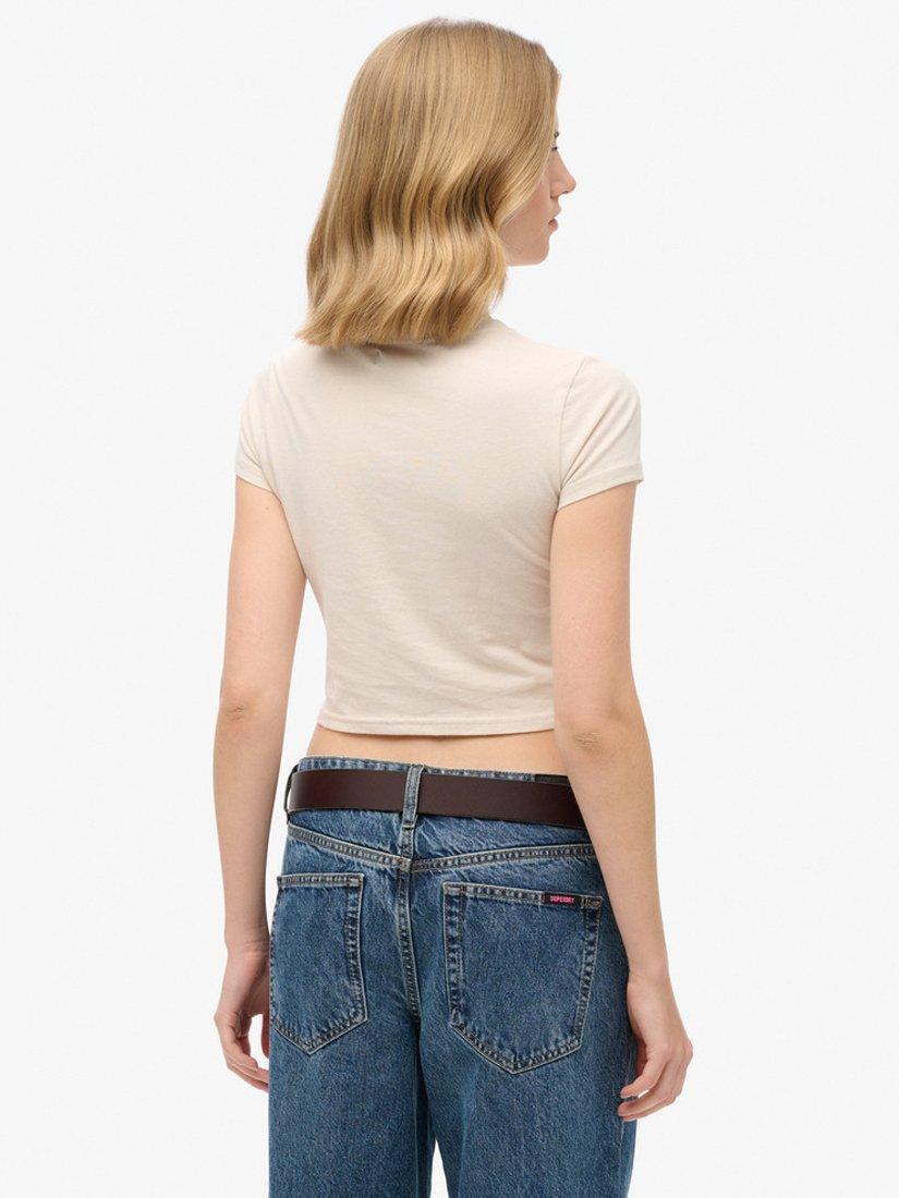 Product image 2 of 3, which shows Superdry Vintage Stripe Crop T-Shirt, Oatmeal/Orange, 6