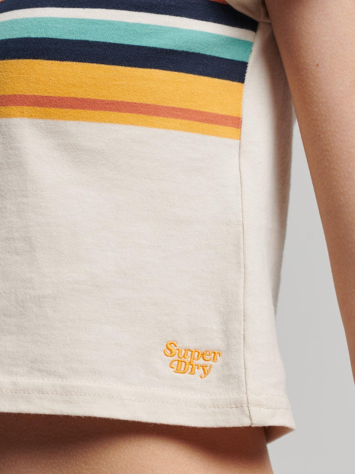 Product image 1 of 3, which shows Superdry Vintage Stripe Crop T-Shirt, Oatmeal/Orange, 6