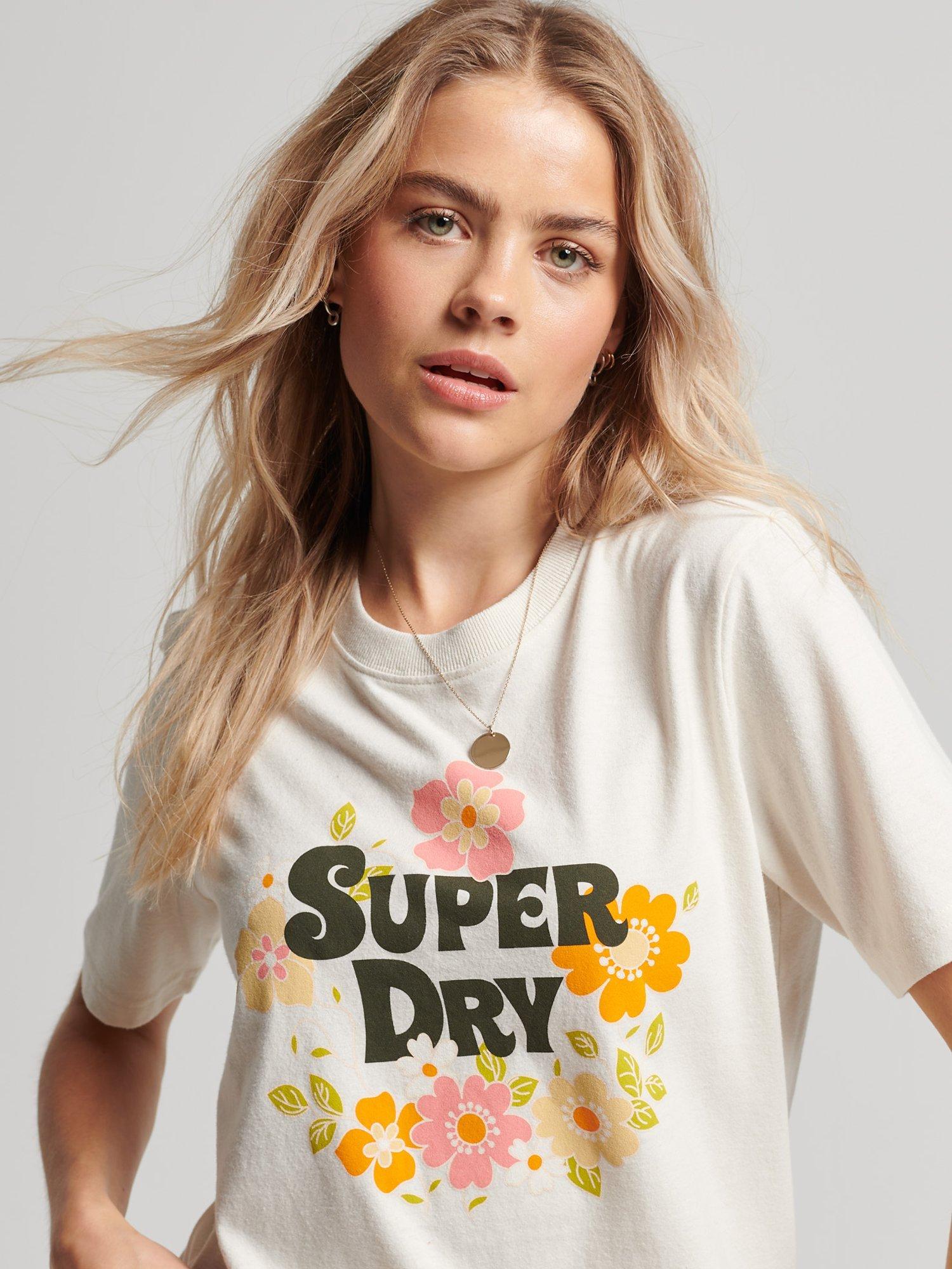 Superdry Vintage Floral Scripted T-Shirt, Ecru Marl