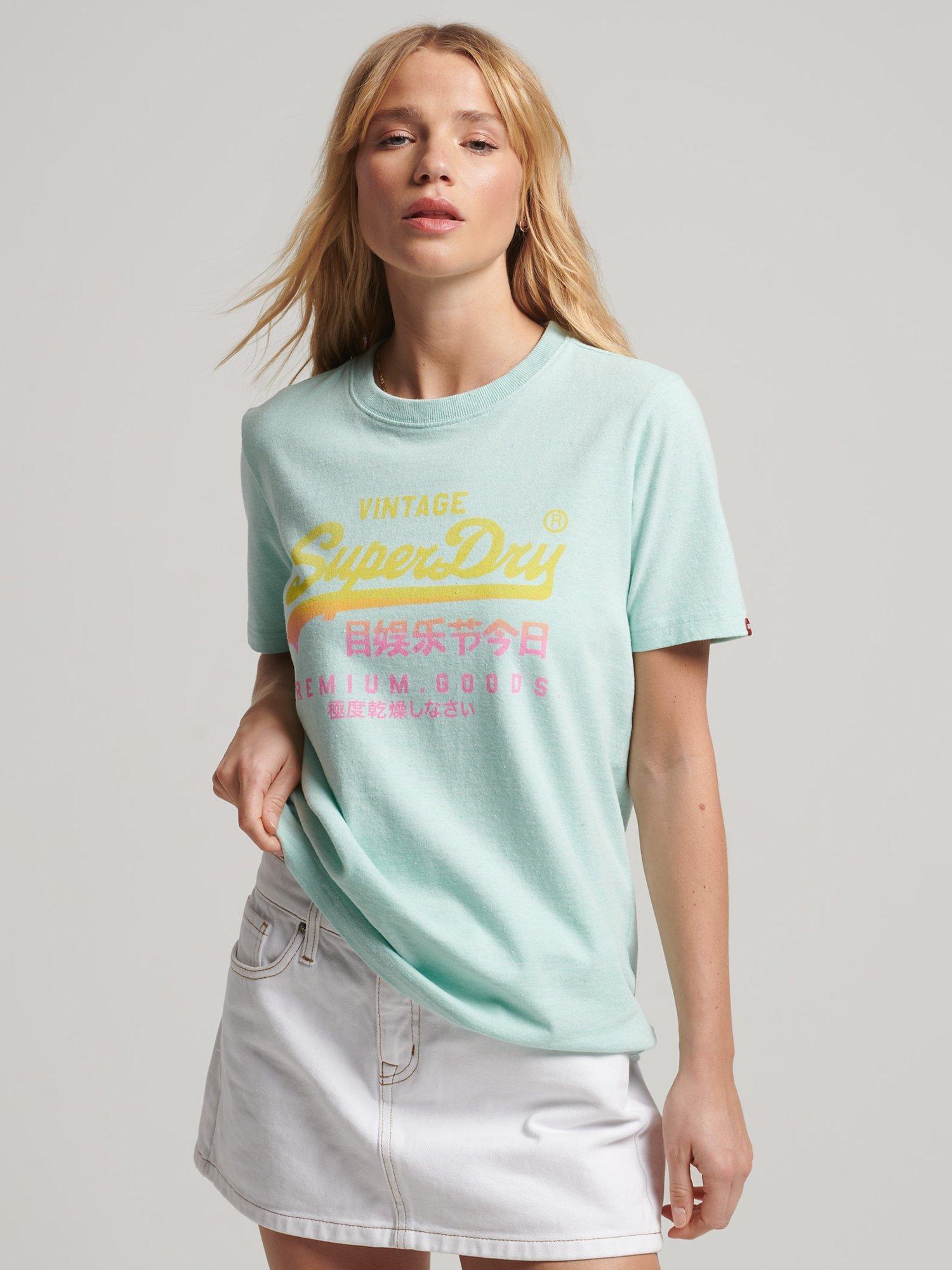Superdry Vintage Logo Premium Faded T-Shirt, Celadon Blue Marl