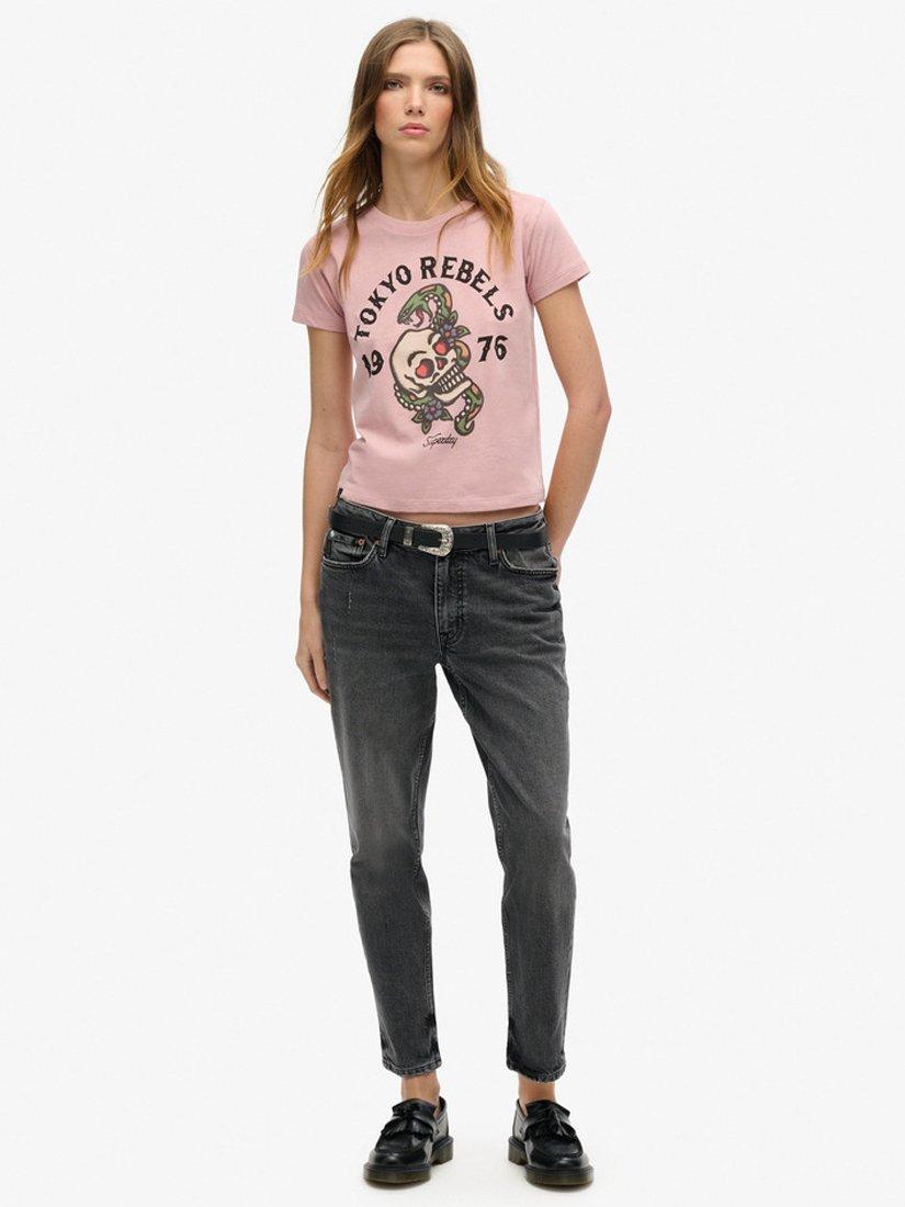 Product image 2 of 4, which shows Superdry Tattoo Graphic 90s Fit T-Shirt, Blush Pink, 6