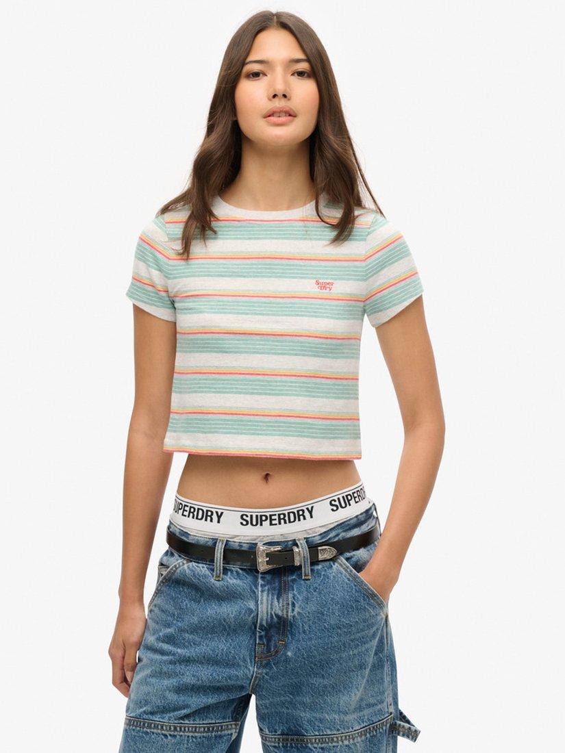 Product image 1 of 3, which shows Superdry Vintage Stripe Crop T-Shirt, Summer Red Stripe, 6