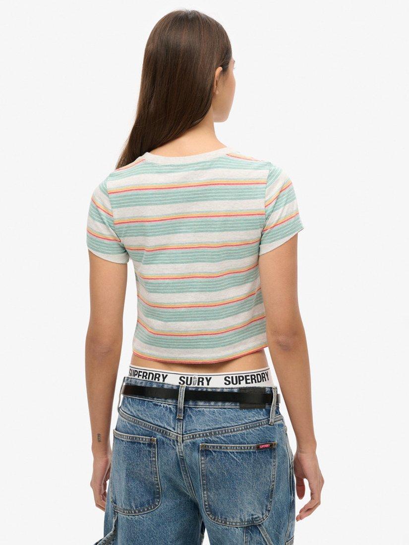 Product image 2 of 3, which shows Superdry Vintage Stripe Crop T-Shirt, Summer Red Stripe, 6