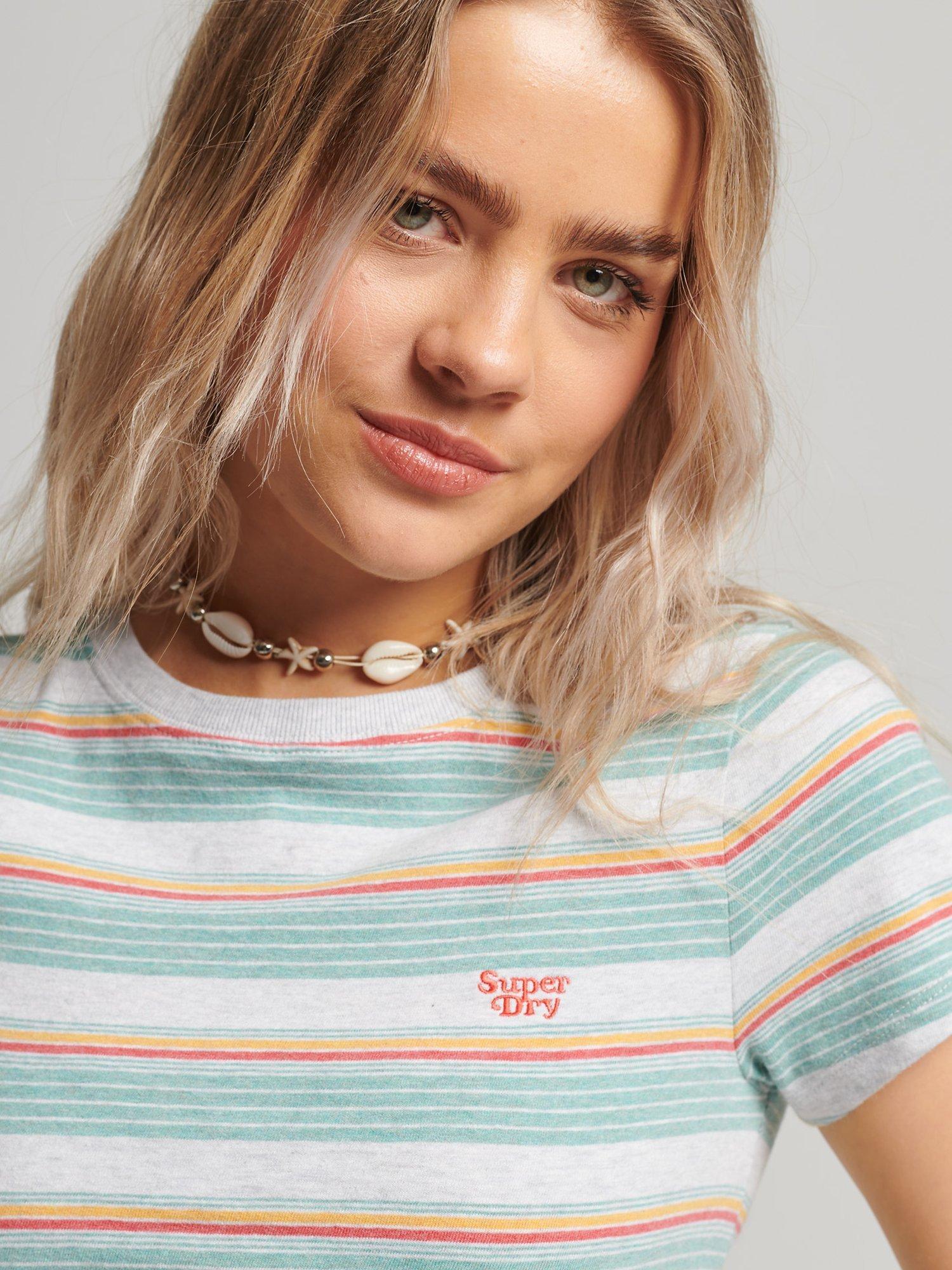 Product image 3 of 3, which shows Superdry Vintage Stripe Crop T-Shirt, Summer Red Stripe, 6