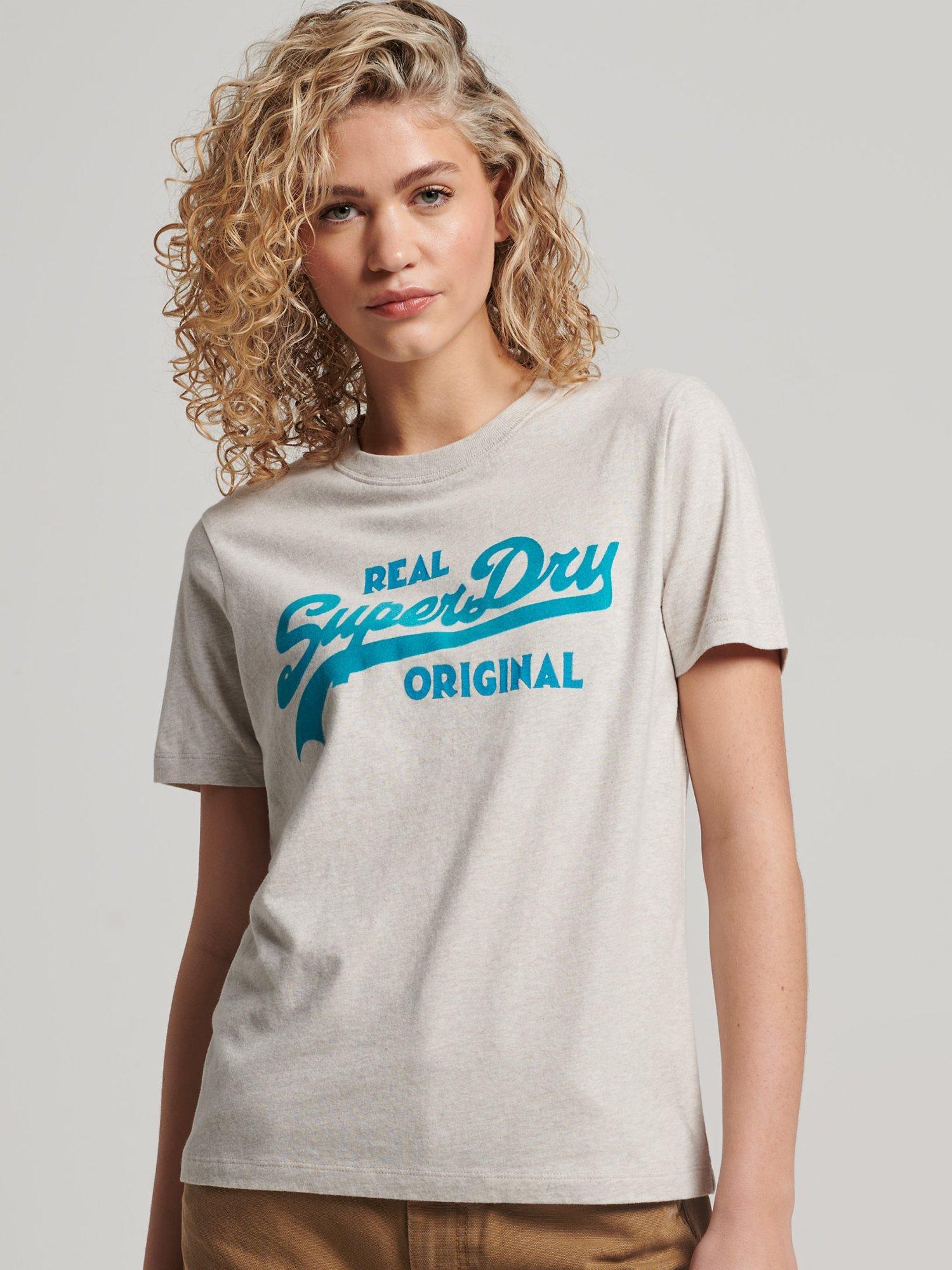 Superdry Organic Cotton Vintage Logo Scripted Coll T-Shirt, Oatmeal Marl