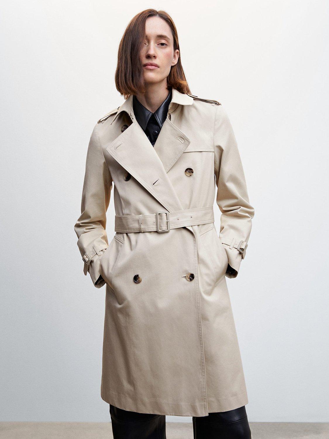 Mango Polana Double Breasted Trench Coat, Beige