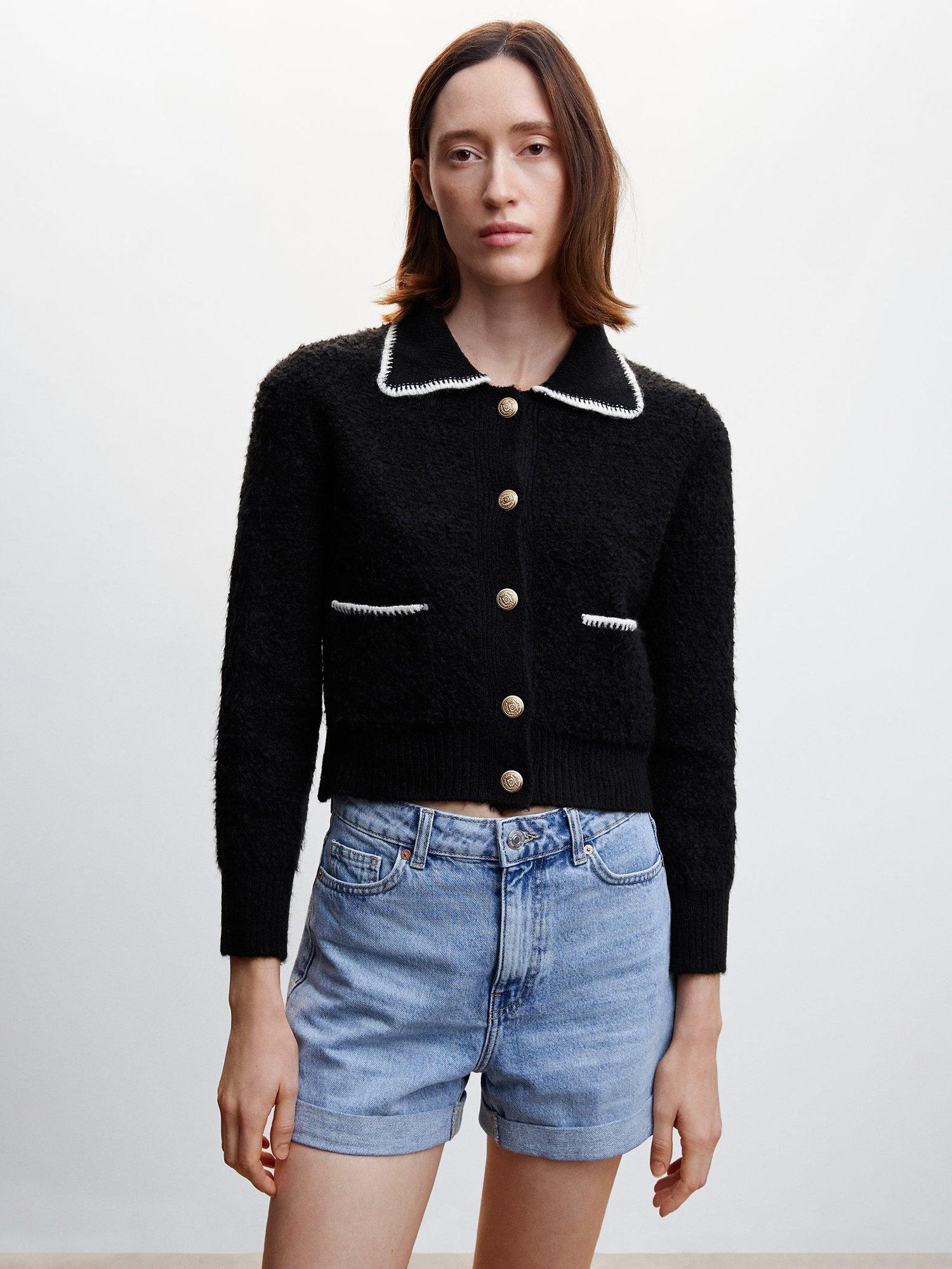 Mango Nela Contrast Trim Cardigan, Black