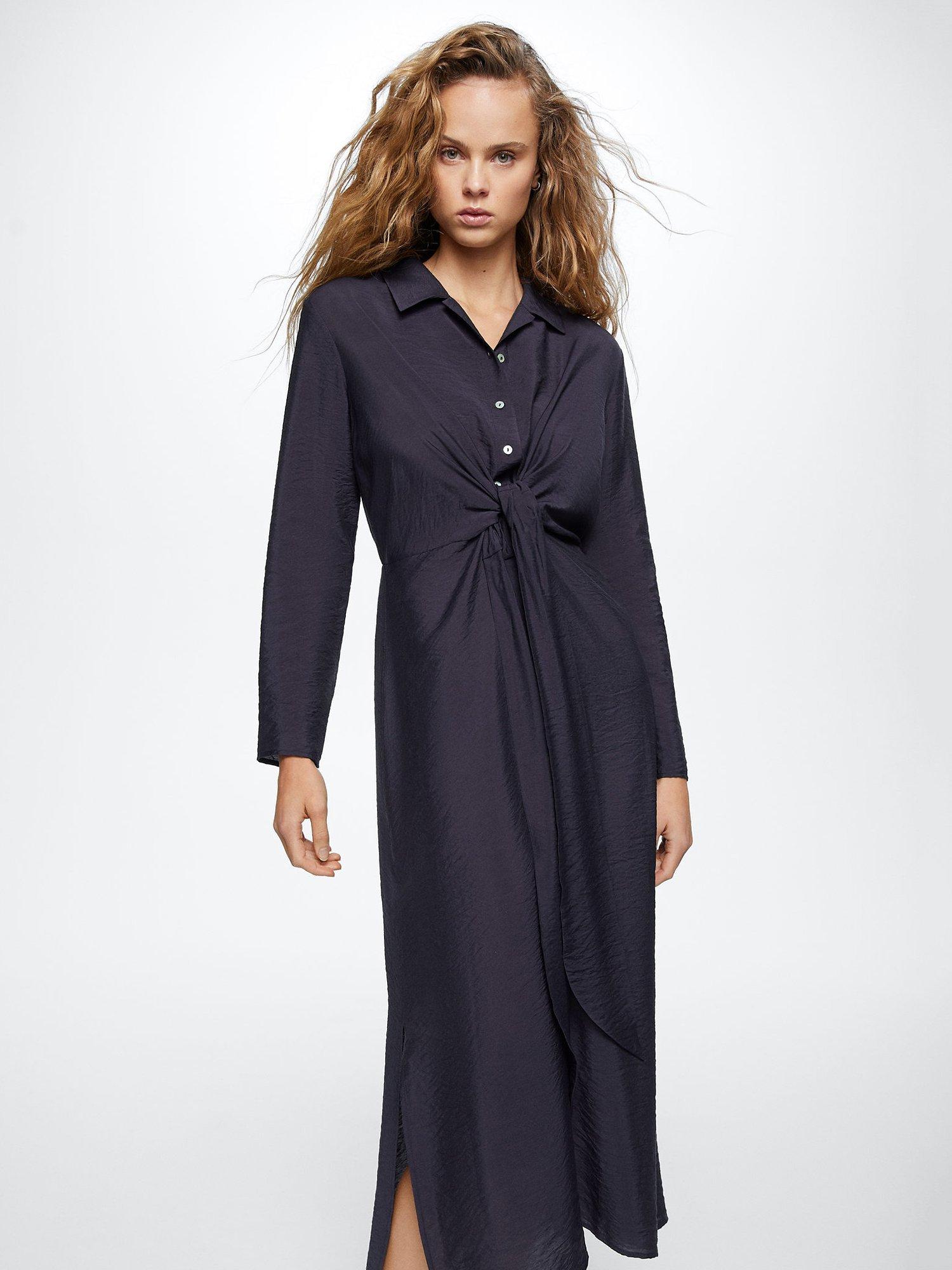 Mango Till Knot Front Midi Shirt Dress
