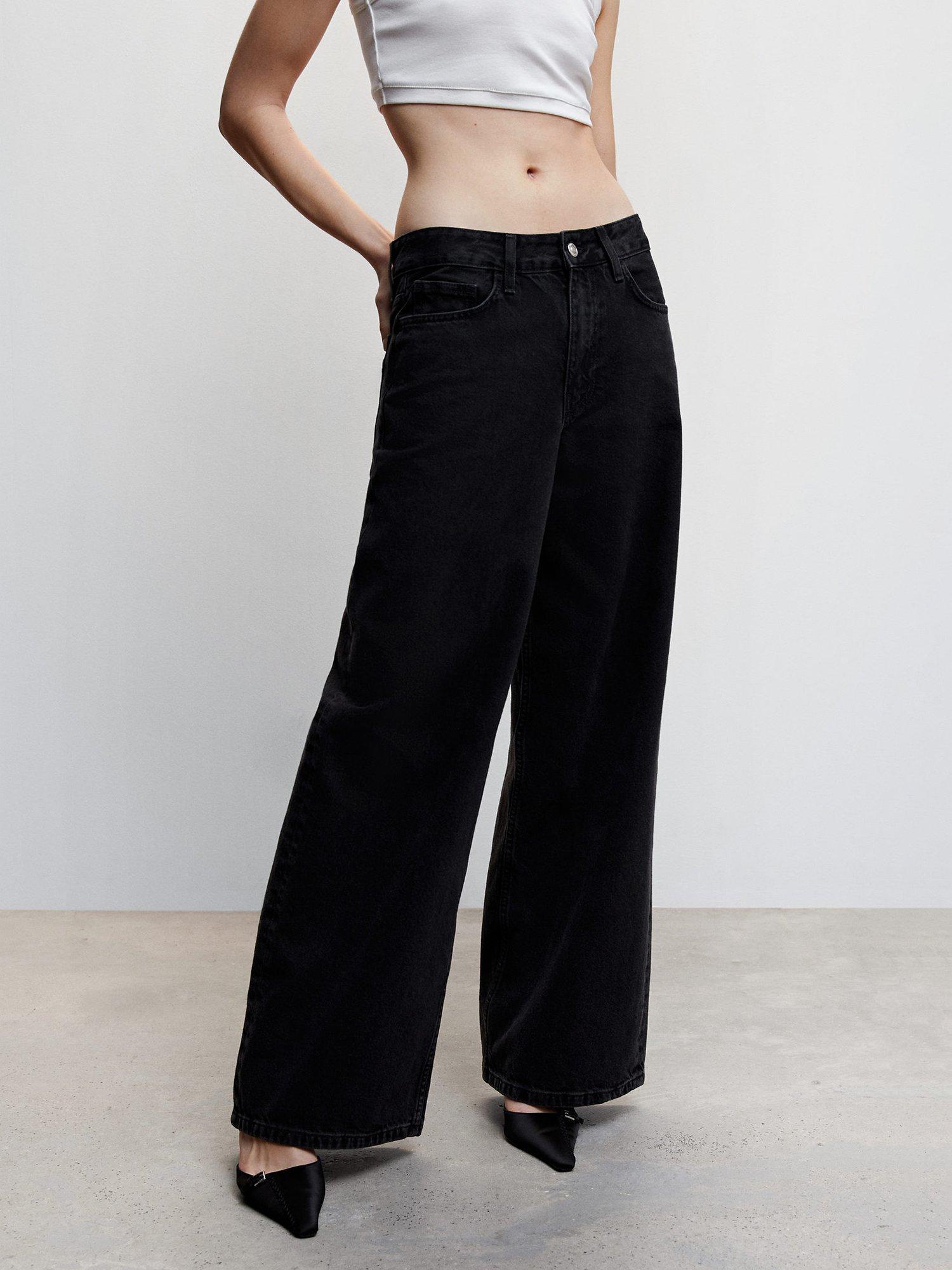 Mango Trucker Wide Leg Jeans, Black