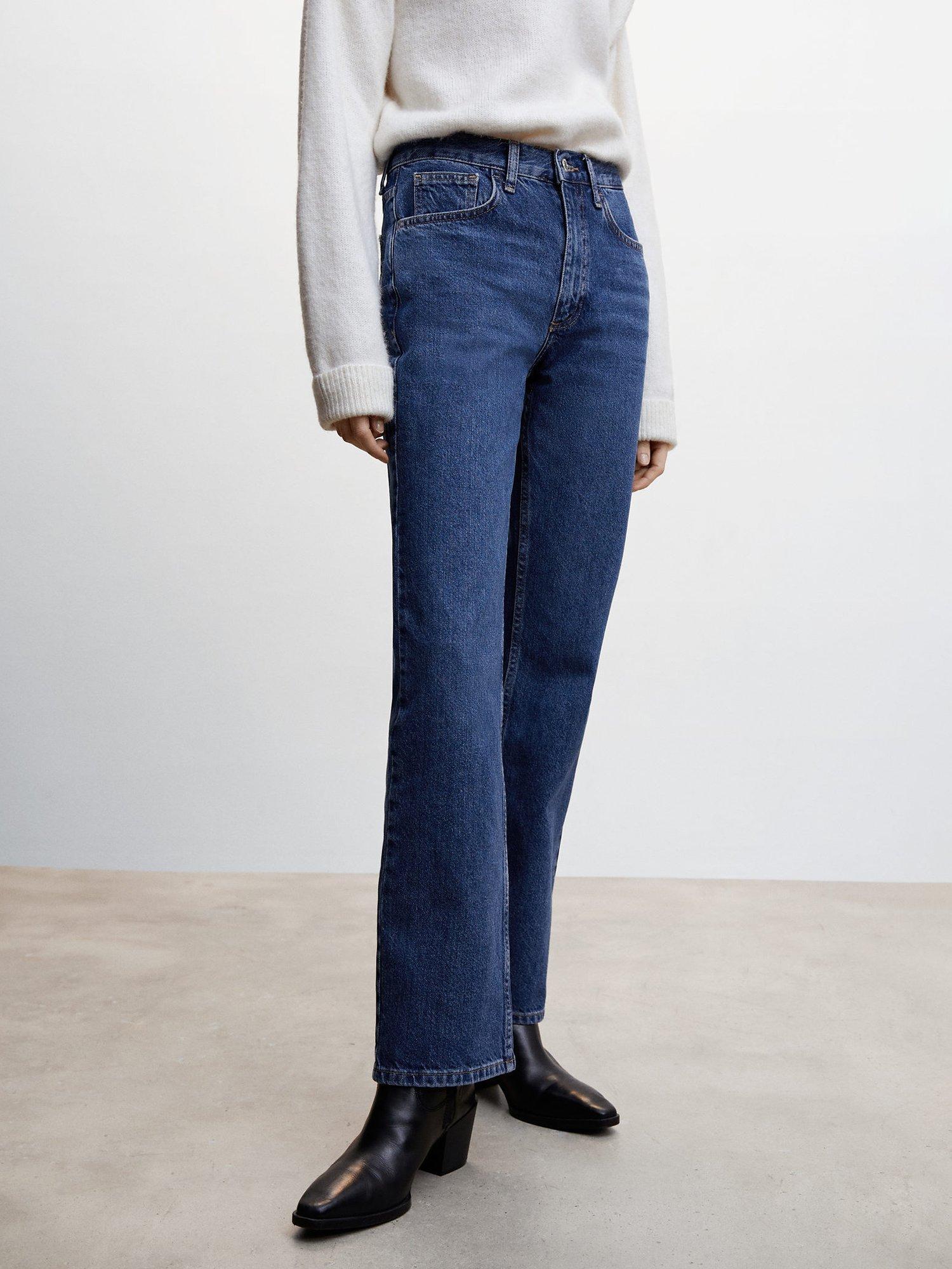 Mango Mid-Rise Straight Leg Jeans, Dark Blue