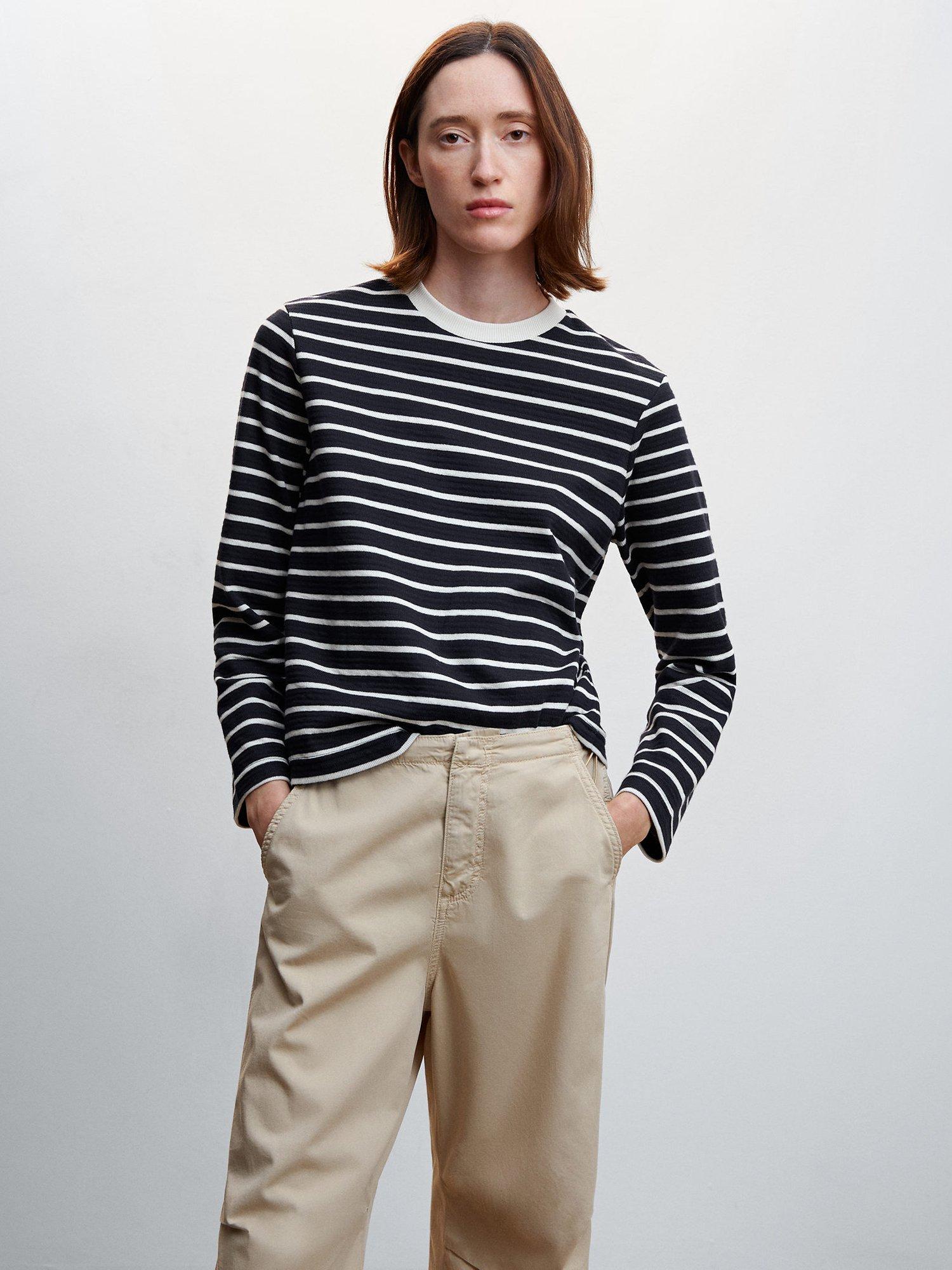Mango Rayana Striped Cotton Blend Sweatshirt, Navy/White