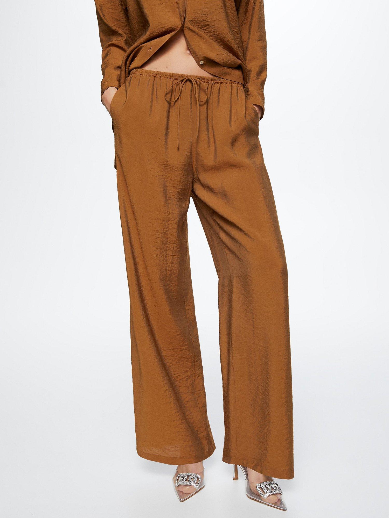 Mango Till Satin Wide Leg Trousers, Brown