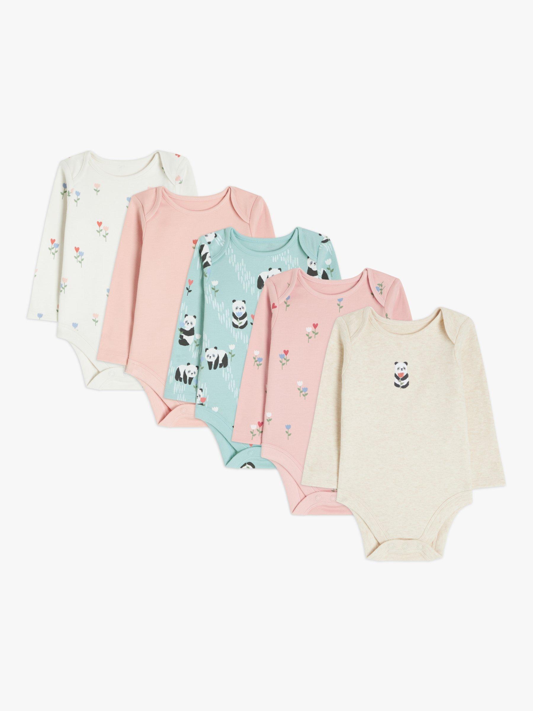 John Lewis Baby Panda Bodysuits, Pack of 5, Multi