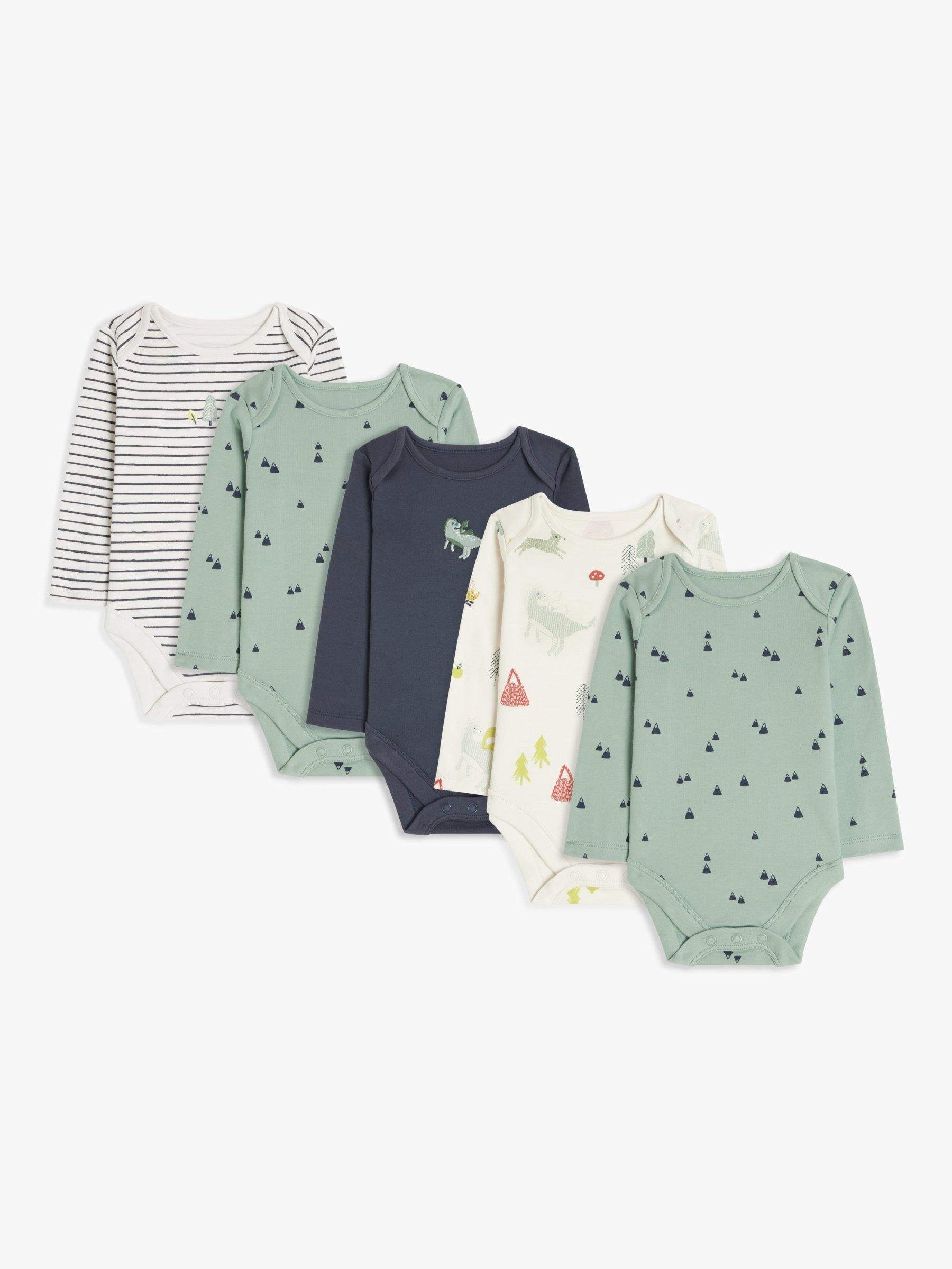 John Lewis Baby Cotton Fox & Dragon Bodysuits, Pack of 5, Multi