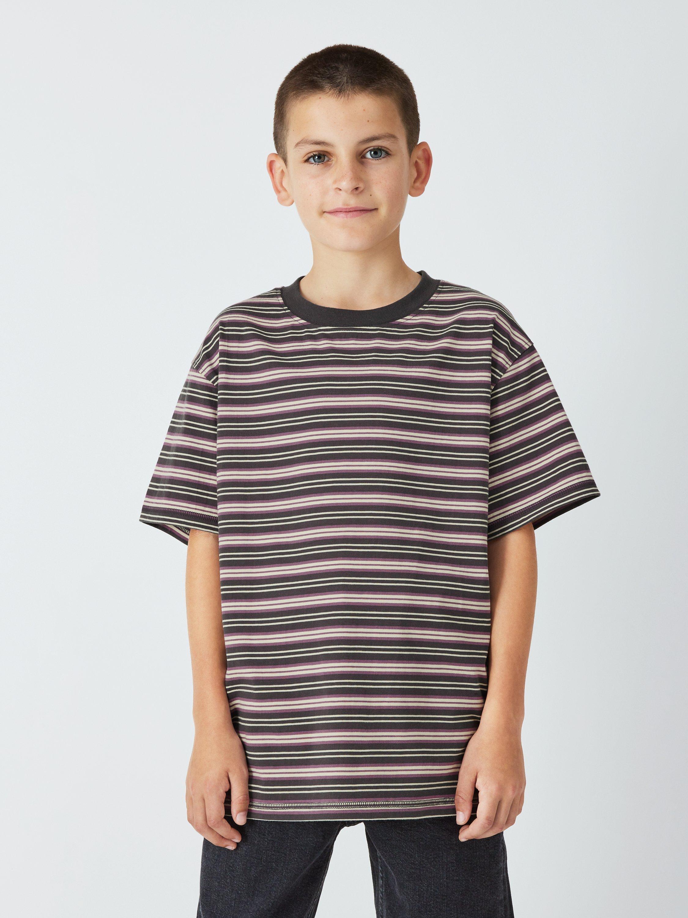 John Lewis Kids' Stripe Crew Neck T-Shirt, Purple