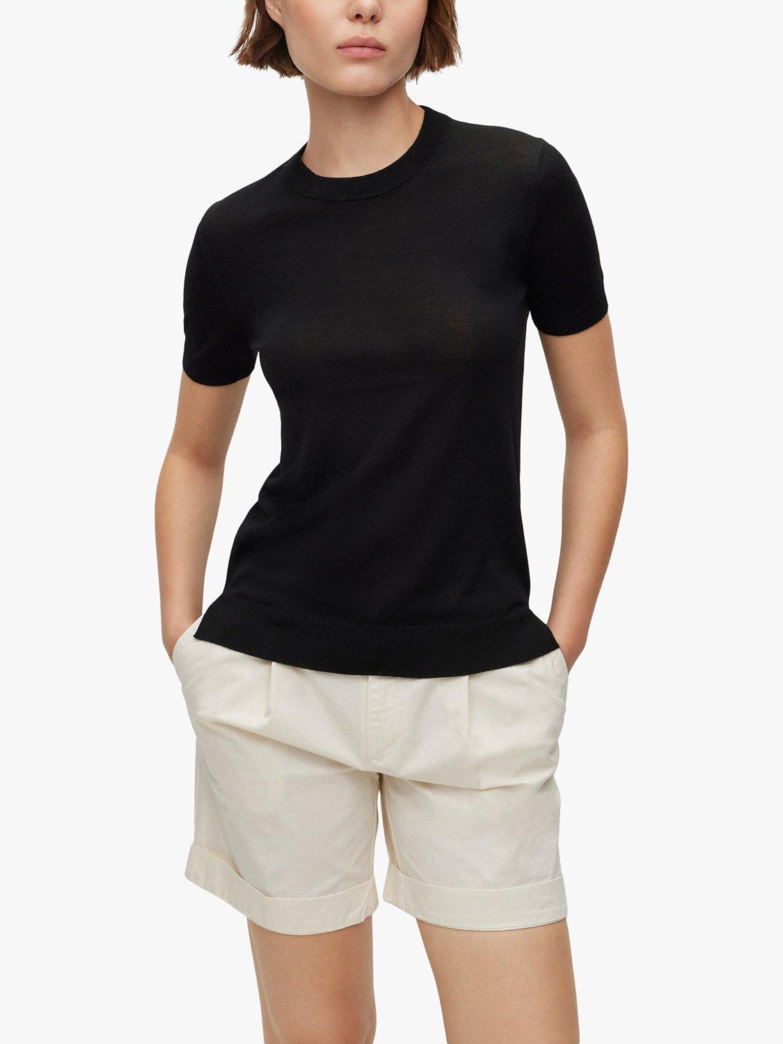 BOSS Falyssiasi Fine Knit Short Sleeve Jumper, Black