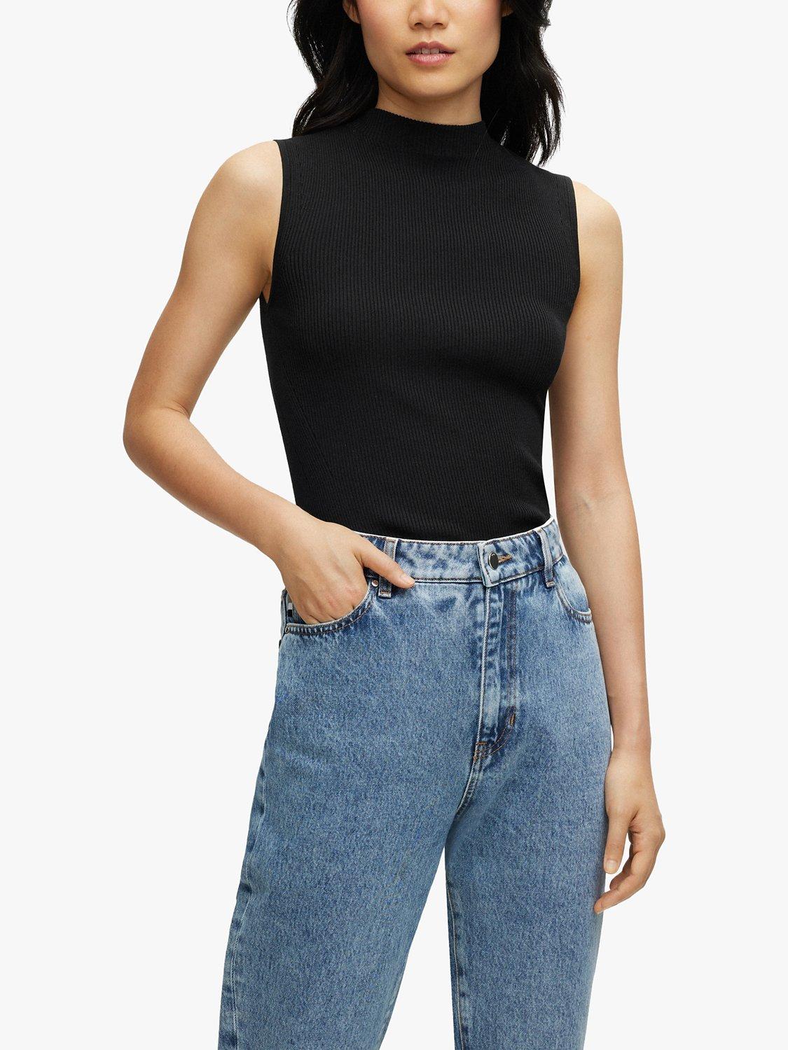 BOSS Feskies Sleeveless Ribbed Top, Black