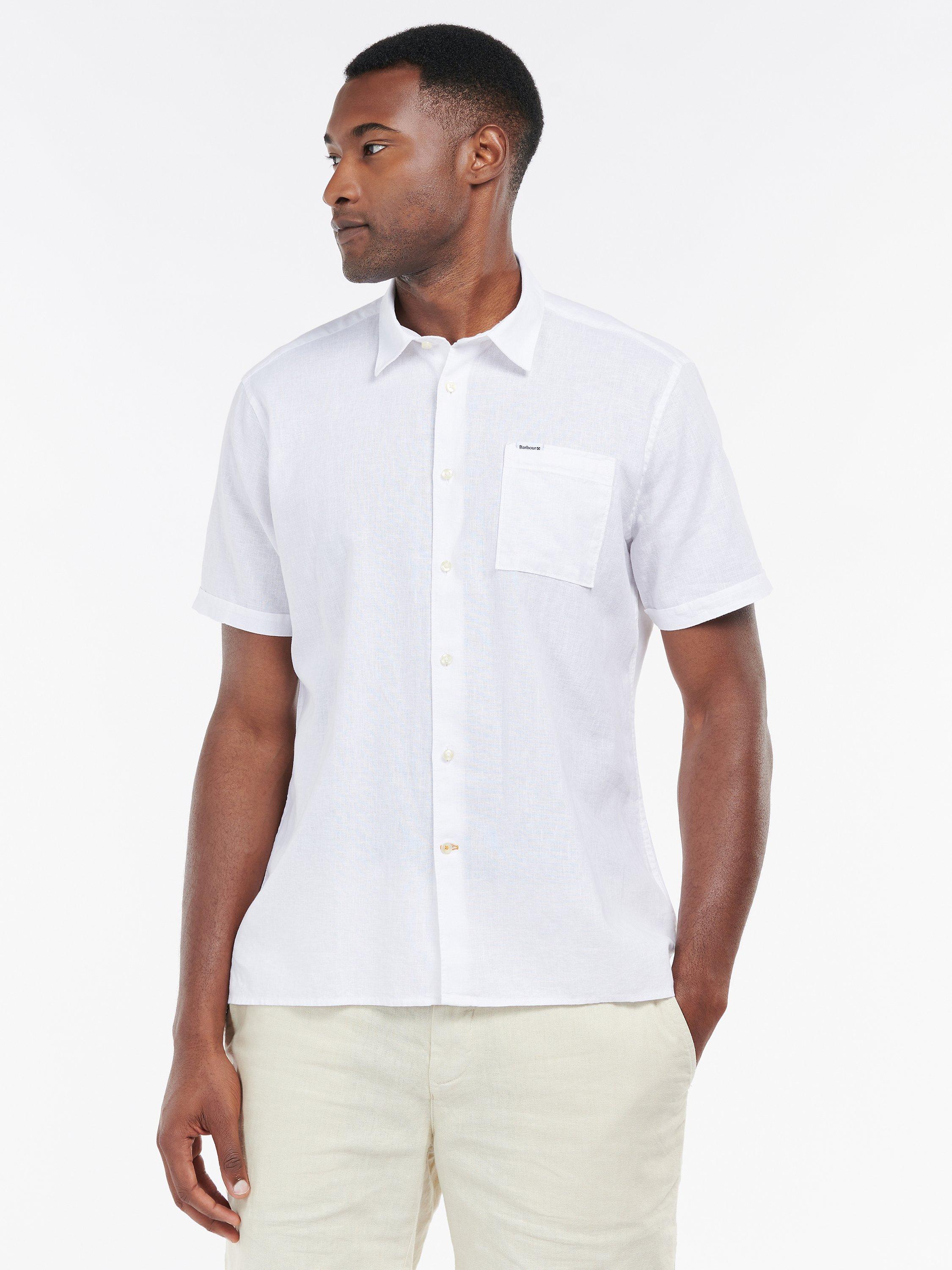 Barbour Nelson Tailored Fit Linen Cotton Blend Shirt, White