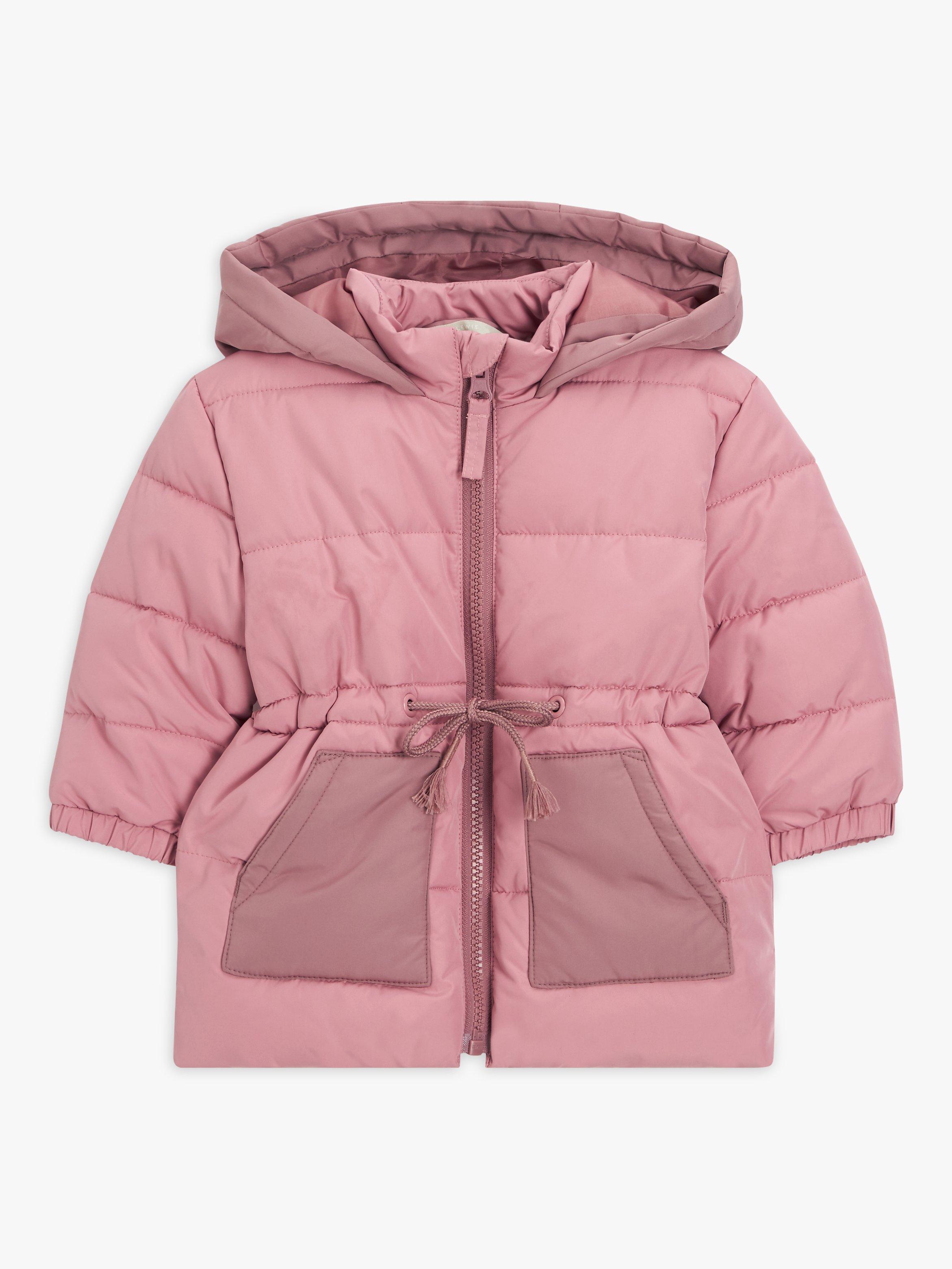 John Lewis Baby Drawstring Waist Longline Padded Jacket, Pink