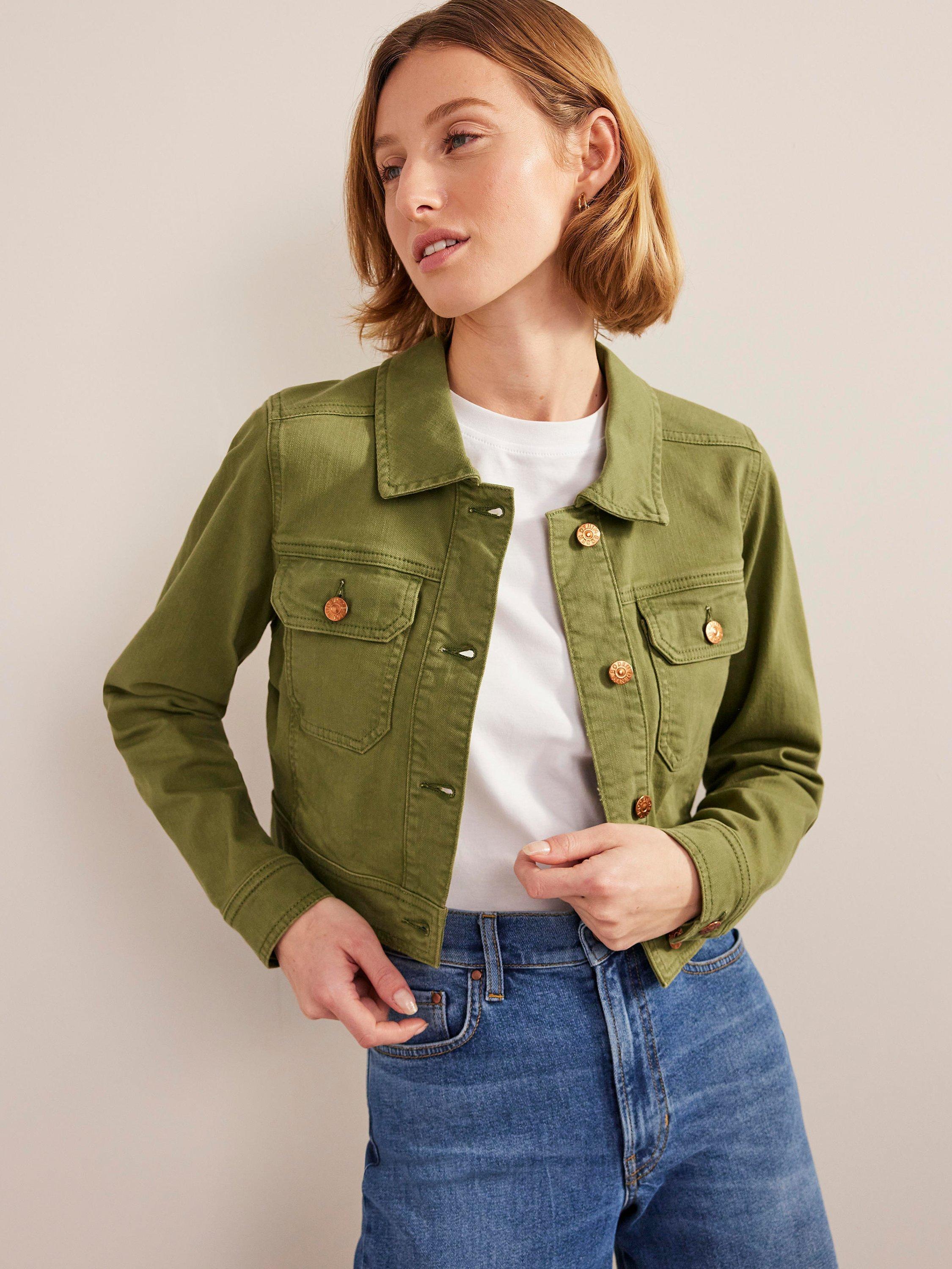 Boden Cropped Denim Jacket, Green